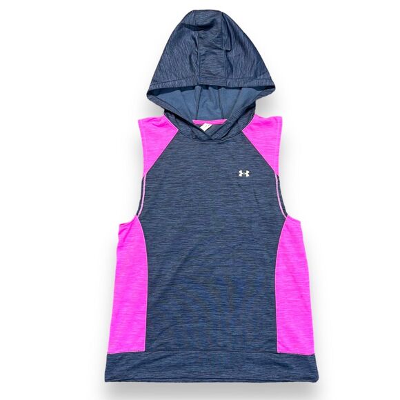 Under Armour Womens Hoodie Sleeveless Loose Fit Pullover Lightweight Blue Pink - Picture 2 of 9